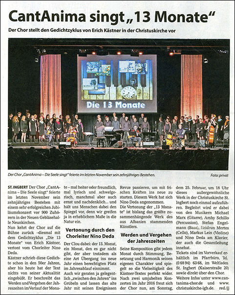 Bericht Cantanima Die Woch 27. Januar 2018